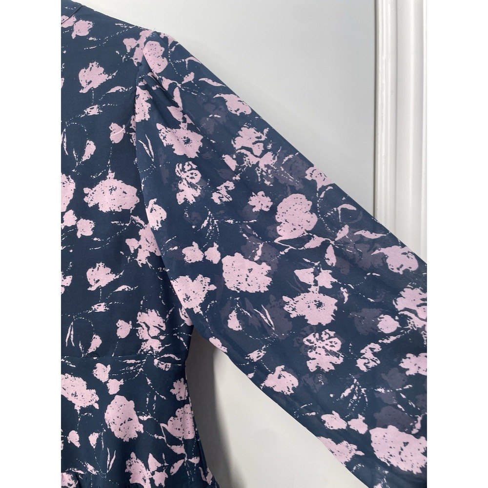 Hyacinth House Shift Midi Dress Womens Size Large Ruffle Navy Dusty Pink Floral - Picture 9 of 13